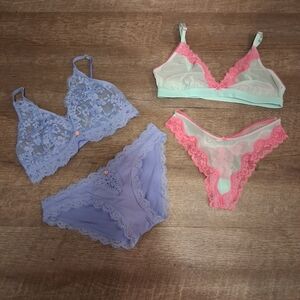 Victoria's Secret Lace Bralette and Panty Sets - Country Blue and Mint/Fuschia